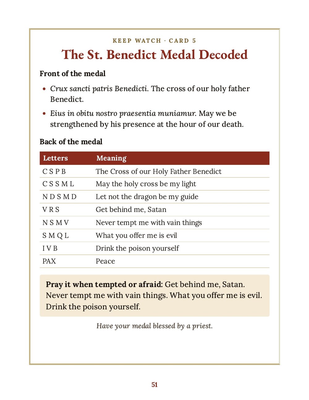 St. Benedict medal card