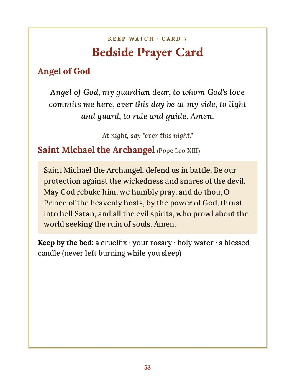 Bedside prayer card