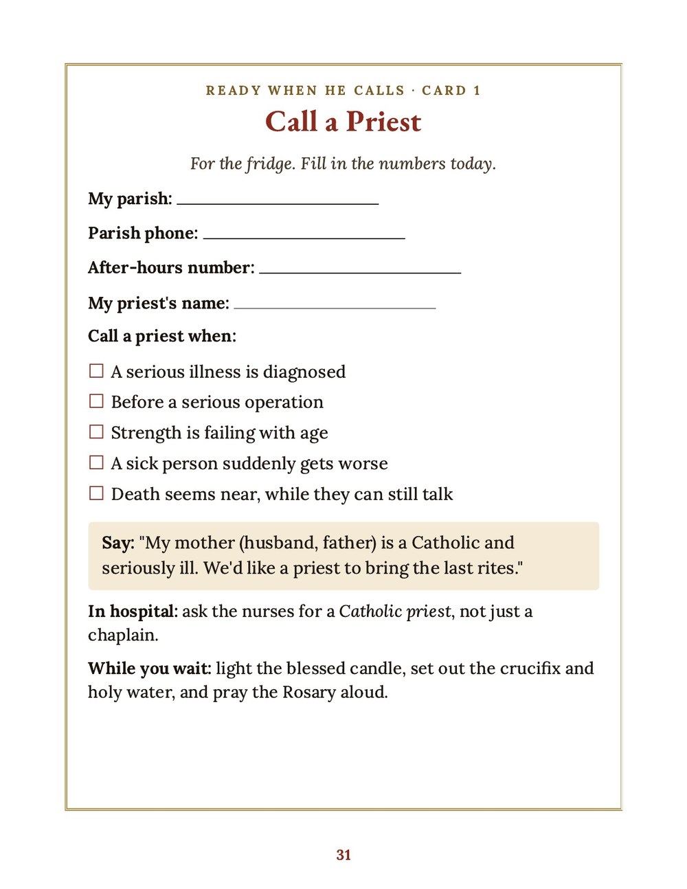 Call a Priest card