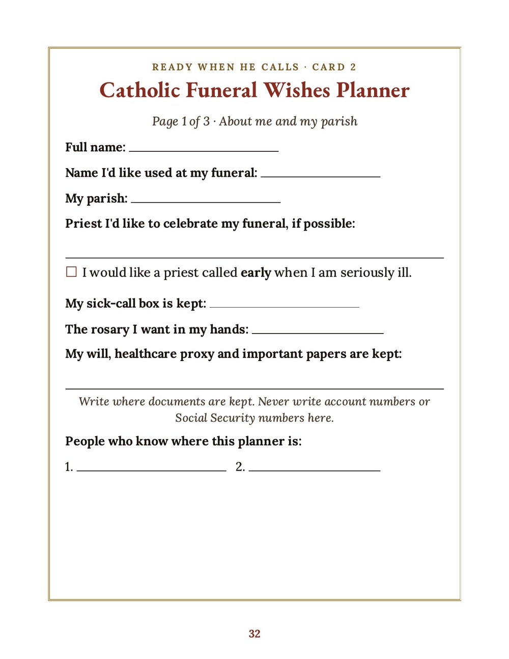 Funeral wishes planner